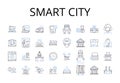 Smart city line icons collection. Intelligent home, Efficient workforce, Sustainable future, Connected cars, Eco