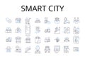 Smart city line icons collection. Intelligent home, Efficient workforce, Sustainable future, Connected cars, Eco