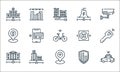smart city line icons. linear set. quality vector line set such as taxi, wifi, city hall, building, hotel, charging, helipad,