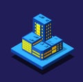 Smart city night neon ultraviolet set of buildings houses