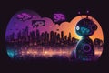 Smart City with robot system artificial intelligence , Chat GPT chatbot AI , Chatting with a smart AI or artificial