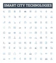 Smart city technologies vector line icons set. Smart, City, Technologies, IoT, Big, Data, AI illustration outline Royalty Free Stock Photo