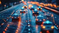 Smart city traffic with autonomous cars and advanced technology at sunset Royalty Free Stock Photo