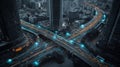 Smart City Traffic Network Visualization with Connected Roads, Digital Data Flow, and Urban IoT Infrastructure Royalty Free Stock Photo