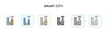 Smart city vector icon in 6 different modern styles. Black, two colored smart city icons designed in filled, outline, line and Royalty Free Stock Photo