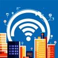 Smart city with wifi signal. Internet connection concept. Vector illustration. AI Generated