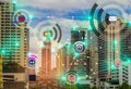 Smart city and wireless communication network concept IOT Internet Of Thing, with the convenience Royalty Free Stock Photo