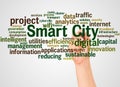 Smart City word cloud and hand with marker concept Royalty Free Stock Photo