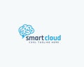 Smart Cloud Abstract Vector Emblem, Sign or Logo Template. Brain with Blizzard Silhouette Concept.