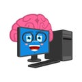 Smart Computer with brains isolated. Brain in PC Cartoon Style. data processor brainy Vector