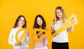 Smart and confident. exact sciences. three girls with protractor and triangle ruler. back to school. Geometry favorite