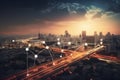 Smart Connected city skyline. Futuristic network concept, city Technology. Generative ai Royalty Free Stock Photo