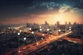 Smart Connected city skyline. Futuristic network concept, city Technology. Generative ai