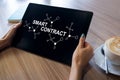 Smart contract blockchain based technology concept on screen. Cryptocurrency, Bitcoin and ethereum Royalty Free Stock Photo