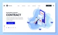 Smart contract and blockchain security technology concept. Vector 3d isometric illustration. Man puts digital signature Royalty Free Stock Photo