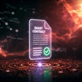 Floating Smart Contract Blockchain Symbol Glowing Brightly - AI Generated