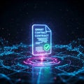 Neon Glowing Smart Contract Blockchain Symbol - AI Generated
