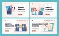 Smart Contract Landing Page Template Set. Users Exchanging Cryptocurrency, Finance Technology Concept with Characters