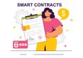 Smart Contract Vector Illustration featuring an Electronic Contract, Digital Document, and Online User Agreement with a Secure