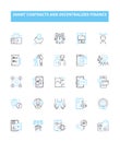 Smart contracts and decentralized finance vector line icons set. Smart, Contracts, Decentralized, Finance, Blockchain
