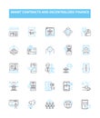 Smart contracts and decentralized finance vector line icons set. Smart, Contracts, Decentralized, Finance, Blockchain