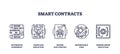 Smart contracts depicted with icons of code, handshake, document, and ...