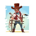 Smart cowboy holding his gun and aiming the guns. character design - vector Royalty Free Stock Photo