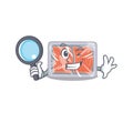 Smart Detective of frozen salmon mascot design style with tools