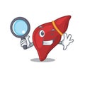 Smart Detective of healthy human liver mascot design style with tools