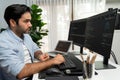 IT developer writing data memo software development on paper's coding. Surmise. Royalty Free Stock Photo