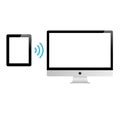 Smart device tablet connected via wifi wireless connection to pc. Stock Vector illustration isolated on white background