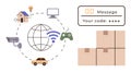 Connected Smart Devices Around Globe Highlighting IoT, Safe Communication, and Delivery Services Royalty Free Stock Photo