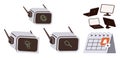 Smart Devices, Wireless Routers and Gadgets with Laptops, Monitors and a Calendar Reminder Icon Royalty Free Stock Photo