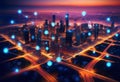 Smart digital city with connection network reciprocity over the cityscape Royalty Free Stock Photo