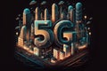 Smart digital city with connection network reciprocity over the cityscape. 5G concept, Generative AI