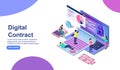 Smart digital contract concept with characters. Can use for web banner, infographics, hero images. Flat isometric vector Royalty Free Stock Photo