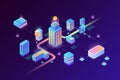 Smart Digital Virtual City and Stream Data Center Blockchain Technology Isometric vector illustration concept