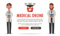 Smart doctor with drone. Modern hospital. Cartoon vector illustration Royalty Free Stock Photo
