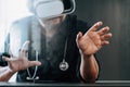 smart doctor wearing virtual reality goggles in modern office wi Royalty Free Stock Photo