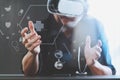 smart doctor wearing virtual reality goggles in modern office wi Royalty Free Stock Photo