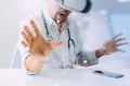 smart doctor wearing virtual reality goggles in modern office wi Royalty Free Stock Photo