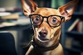 Smart dog with glasses, surprised expression, space for text, pet education concept Royalty Free Stock Photo