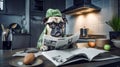 Smart dog reading and holding newspaper at home Royalty Free Stock Photo