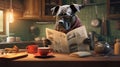 Smart dog reading and holding newspaper at home Royalty Free Stock Photo