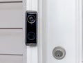 A Smart doorbell with an intercom and double camera at a residencial home entrance