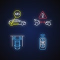 Smart driving safety systems neon light icons set