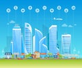 Smart and ecological city. Modern hi tech urban cityscape with skyscrapers. Eco friendly technology