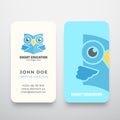 Smart Education Abstract Vector Sign or Logo and Business Card Template. Premium Stationary Realistic Mock Up. Learning