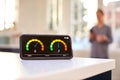 Smart Energy Meter In Kitchen Measuring Domestic Electricity And Gas Use With Figure In Background Royalty Free Stock Photo