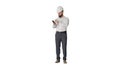 Smart engineer in white shirt and safety engineering hat using s Royalty Free Stock Photo